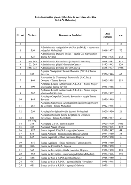 Lista Fondurilor Şi Colecţiilor Date În Cercetare De Către Serviciul