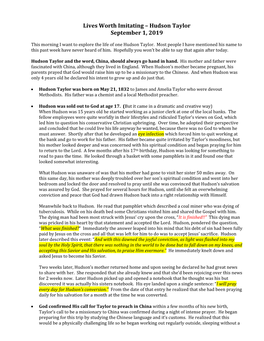 Lives Worth Imitating – Hudson Taylor September 1, 2019