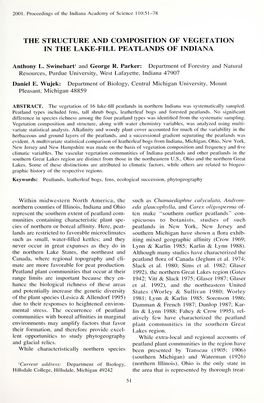 The Structure and Composition of Vegetation in the Lake-Fill Peatlands of Indiana