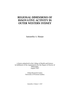 Regional Dimensions of Innovative Activity in Outer Western Sydney