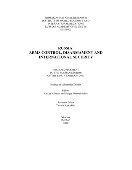 Russia: Arms Control, Disarmament and International Security