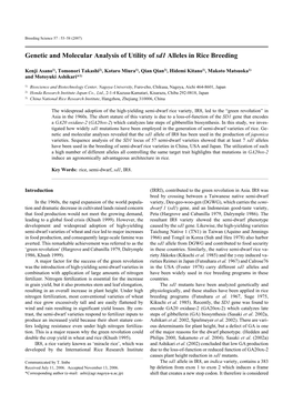 Genetic and Molecular Analysis of Utility of Sd1 Alleles in Rice Breeding