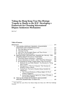 Taking the Hong Kong Tour Bus Hostage Tragedy in Manila to the ICJ? Developing a Framework for Choosing International Dispute Settlement Mechanisms