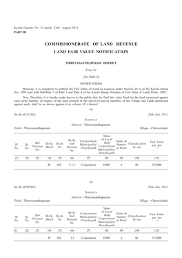 Commissionerate of Land Revenue Land Fair Value Notification