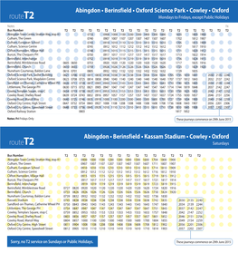 Abingdon • Berinsfield • Oxford Science Park • Cowley • Oxford Routet2 Mondays to Fridays, Except Public Holidays
