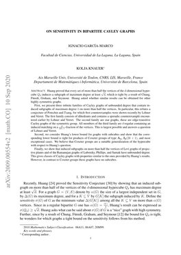 Arxiv:2009.00554V2 [Math.CO] 10 Sep 2020 Graph On√ More Than Half of the Vertices of the D-Dimensional Hypercube Qd Has Maximum Degree at Least D