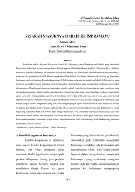 SEJARAH MASUKNYA HABAIB KE INDRAMAYU Shaleh Afif : Guru SMA-IT Madinatul Ulum Email :Shalehafifreal@Gmail.Com