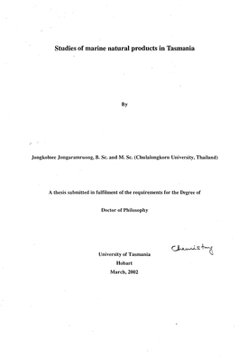 Studies of Marine Natural Products in Tasmania