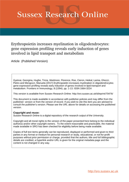 Gene Expression Profiling Reveals Early Induction of Genes Involved in Lipid Transport and Metabolism