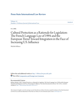 Cultural Protection As a Rationale for Legislation: the French Language Law of 1994 and the European Trend Toward Integration in the Face of Increasing U.S