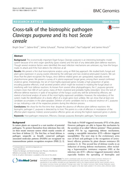 Claviceps Purpurea and Its Host Secale Cereale