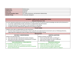 Shape, Dimension, and Geometric Relationships Calendar Pacing 3 Times Per Checkpoint