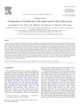 Composition of Farmed and Wild Yellow Perch (Perca Flavescens)