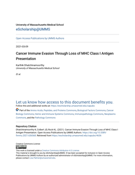 Cancer Immune Evasion Through Loss of MHC Class I Antigen Presentation