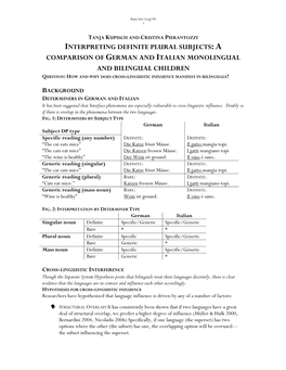 Interpreting Definite Plural Subjects: a Comparison Of