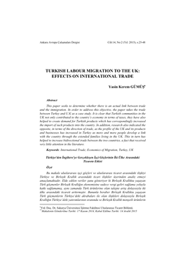 Turkish Labour Migration to the Uk: Effects on International Trade