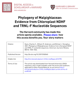 Phylogeny of Malpighiaceae: Evidence from Chloroplast NDHF and TRNL-F Nucleotide Sequences