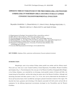 OPPOSITE THRUST-VERGENCIES in the PRECORDILLERA and WESTERN CORDILLERA in NORTHERN CHILE and Structurally LINKED CENOZOIC PALEOENVIRONMENTAL EVOLUTION