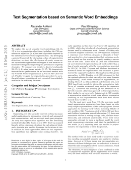 Text Segmentation Based on Semantic Word Embeddings