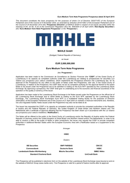 MAHLE Gmbh in Respect of Non-Equity Securities Within the Meaning of Art