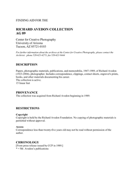 Richard Avedon Collection Ag 89