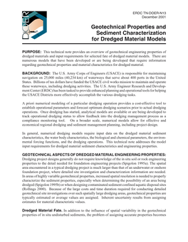 Geotechnical Properties and Sediment Characterization for Dredged Material Models