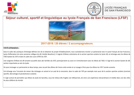 Séjour Culturel, Sportif Et Linguistique Au Lycée Français De San Francisco (LFSF)