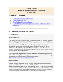 British Library Report to the Digital Library Federation October, 2005 I