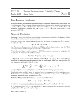 Lecture Notes #17: Some Important Distributions and Coupon Collecting