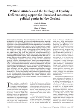 Political Attitudes and the Ideology of Equality: Differentiating Support for Liberal and Conservative Political Parties in New Zealand