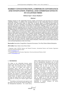 Market Concentration, Corporate Governance and Innovation: Partial and Combined Effects in Us-Listed Firms