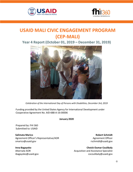USAID MALI CIVIC ENGAGEMENT PROGRAM (CEP-MALI) Year 4 Report (October 01, 2019 – December 31, 2019)