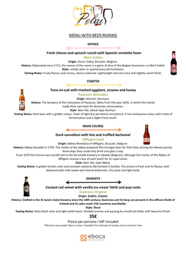 Menu with Beer Pairing