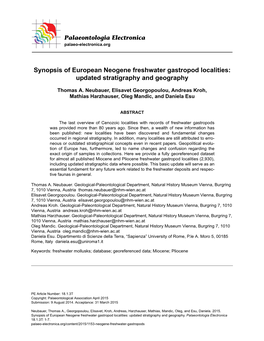 Synopsis of European Neogene Freshwater Gastropod Localities: Updated Stratigraphy and Geography