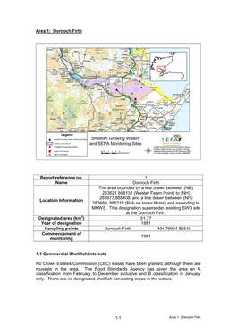 Area 1: Dornoch Firth Shellfish Growing Waters and SEPA Monitoring Sites Report Reference No. 1 Name Dornoch Firth Location