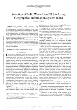 Selection of Solid Waste Landfill Site Using Geographical Information System (GIS) F