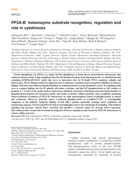 PP2A-B′ Holoenzyme Substrate Recognition, Regulation and Role in Cytokinesis