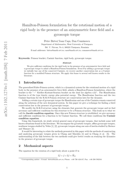 Hamilton-Poisson Formulation for the Rotational Motion of a Rigid Body In