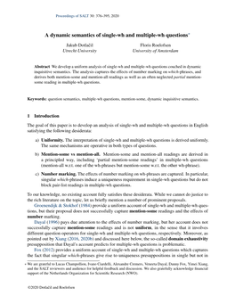 A Dynamic Semantics of Single-Wh and Multiple-Wh Questions*