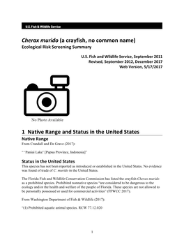 Cherax Murido (A Crayfish, No Common Name) Ecological Risk Screening Summary