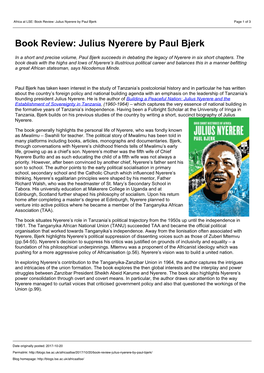 Africa at LSE: Book Review: Julius Nyerere by Paul Bjerk Page 1 of 3