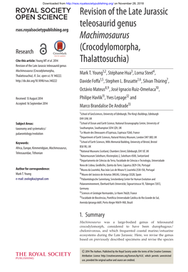 Revision of the Late Jurassic Teleosaurid Genus Machimosaurus (Crocodylomorpha, Mark T