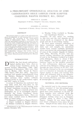 A Preliminary Sporological Analysis of Some Carbonaceous Shale Samples from Kamptee Coalfield, Nagpur District, M.S., India* Shripad N