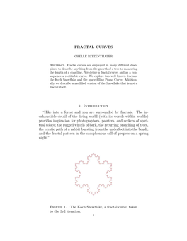 FRACTAL CURVES 1. Introduction “Hike Into a Forest and You Are Surrounded by Fractals. the In- Exhaustible Detail of the Livin