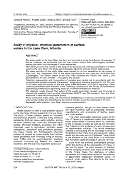 Chemical Parameters of Surface Waters in the Lana River,Albania