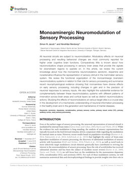 Monoaminergic Neuromodulation of Sensory Processing