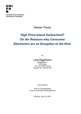 High Price Island Switzerland? on the Reasons Why Consumer Electronics Are an Exception to the Rule