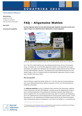SÜDAFRIKA 2014 FAQ – Allgemeine Wahlen