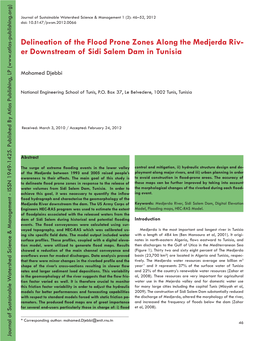 Delineation of the Flood Prone Zones Along the Medjerda Riv- Er Downstream of Sidi Salem Dam in Tunisia