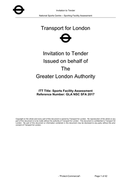 Transport for London Invitation to Tender Issued on Behalf of The